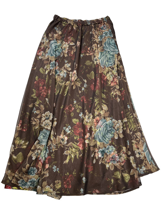Coldwater Creek Women's Brown Floral Stretch Waist Maxi Skirt - M