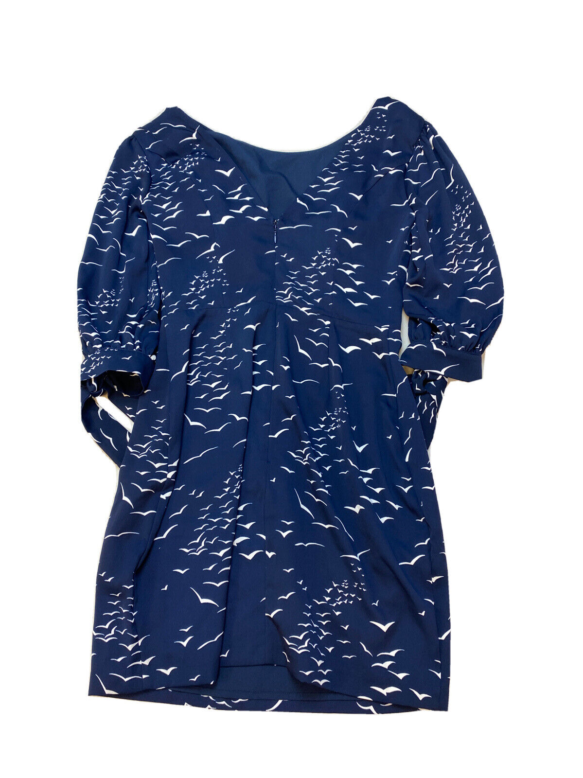 BCBG Generation Women's Blue Bird Print Tie Sleeve A-Line Dress Sz 2