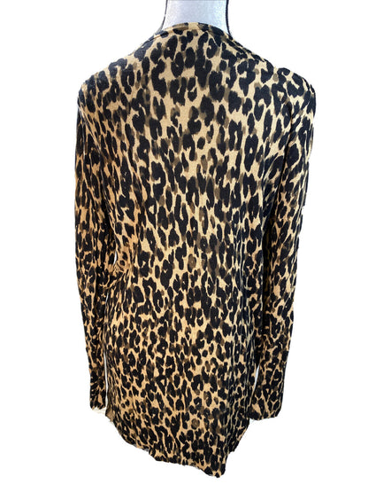 Halogen Suéter tipo cárdigan abierto largo con estampado animal marrón/negro para mujer - 1
