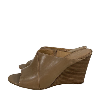Franco Sarto Women's Beige Leather Open Toe Wedge Sandals - 11 M