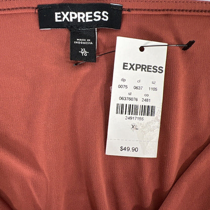 NEW Express Women's Burnt Orange Sleeveless Tie Front Blouse Top - XL