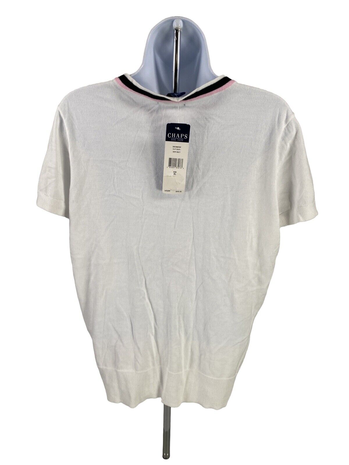 NUEVA camiseta de manga corta con cuello en V de algodón blanco de Chaps para mujer - XL