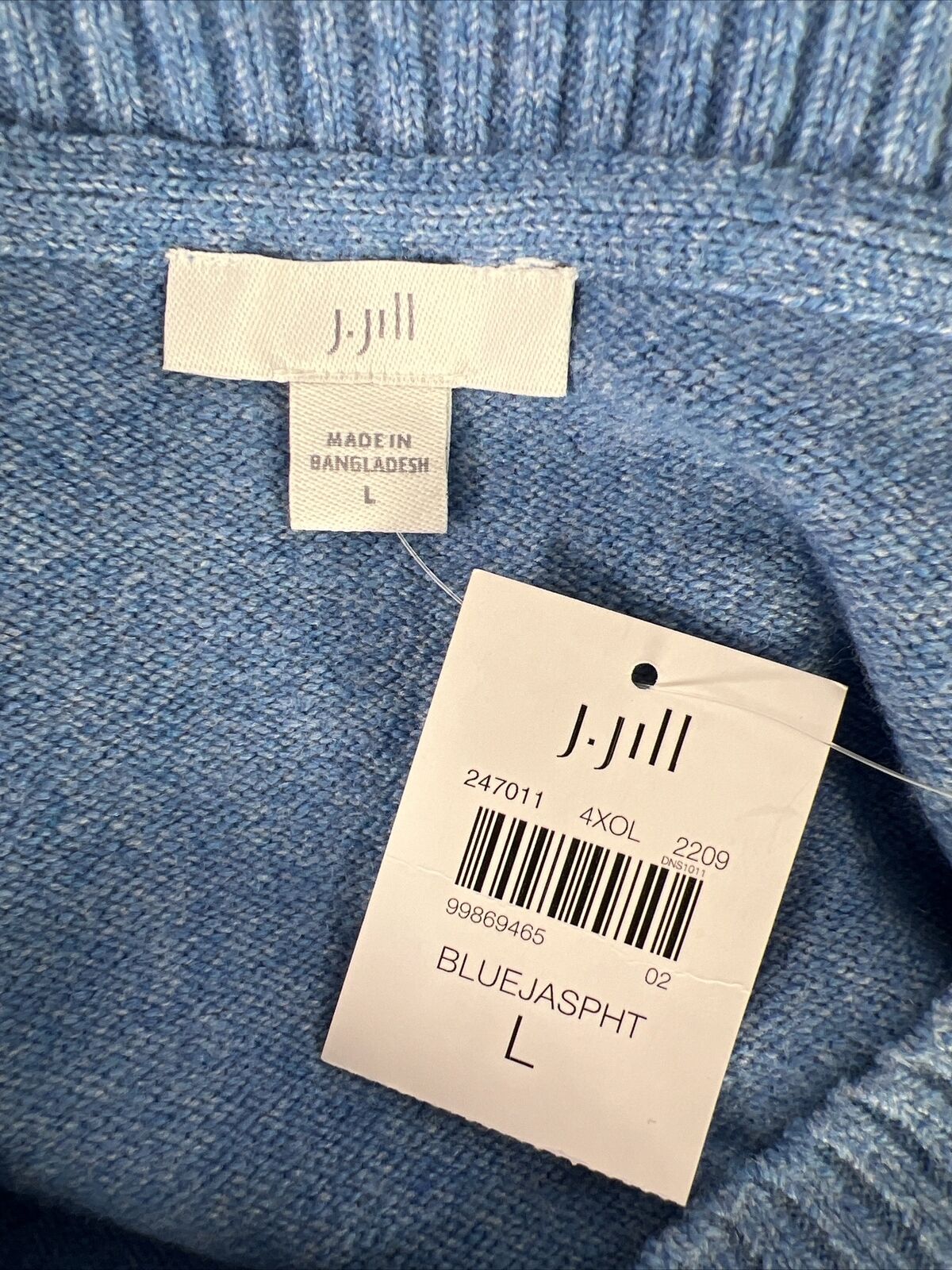 NUEVO Suéter azul con dobladillo dividido y manga larga de J. Jill para mujer - L