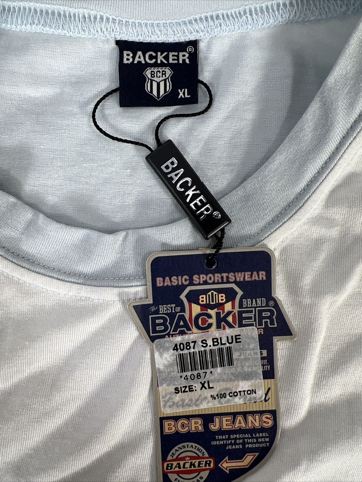 NEW Backer BCR Men's Blue/White Short Sleeve T-Shirt - XL