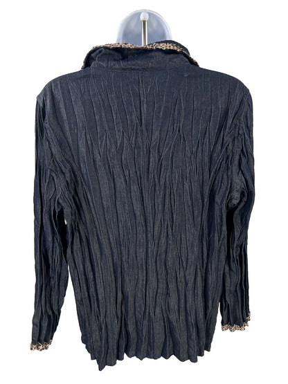 Chico's Blusa plisada con botones para mujer, color azul oscuro, 1/US M