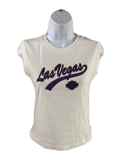 Harley Davidson Women's White/Purple "Las Vegas" Cotton Tank Top - M