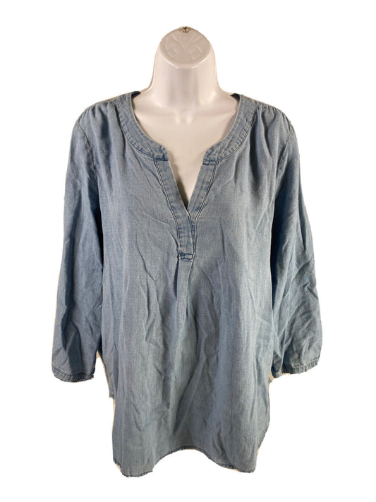J.Jill Denim Women's Blue 3/4 Sleeve V-Neck Causal Shirt - M