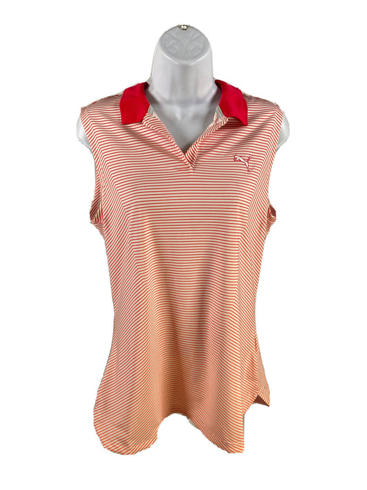 Puma Women's Pink Striped Sleeveless Golf Polo Shirt - M