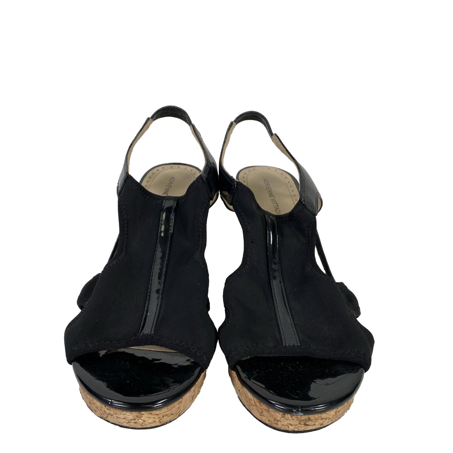 Adrienne Vittadini Women's Black Cork Wedge Slingback Wedge Sandals - 9