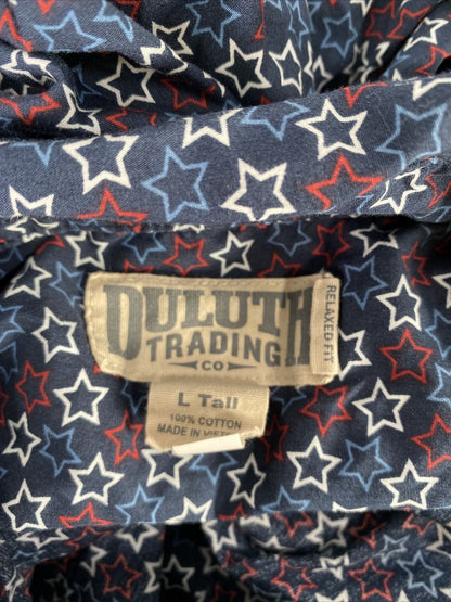 Duluth Trading Camisa con botones de manga corta con estrella azul/roja para hombre - L Tall