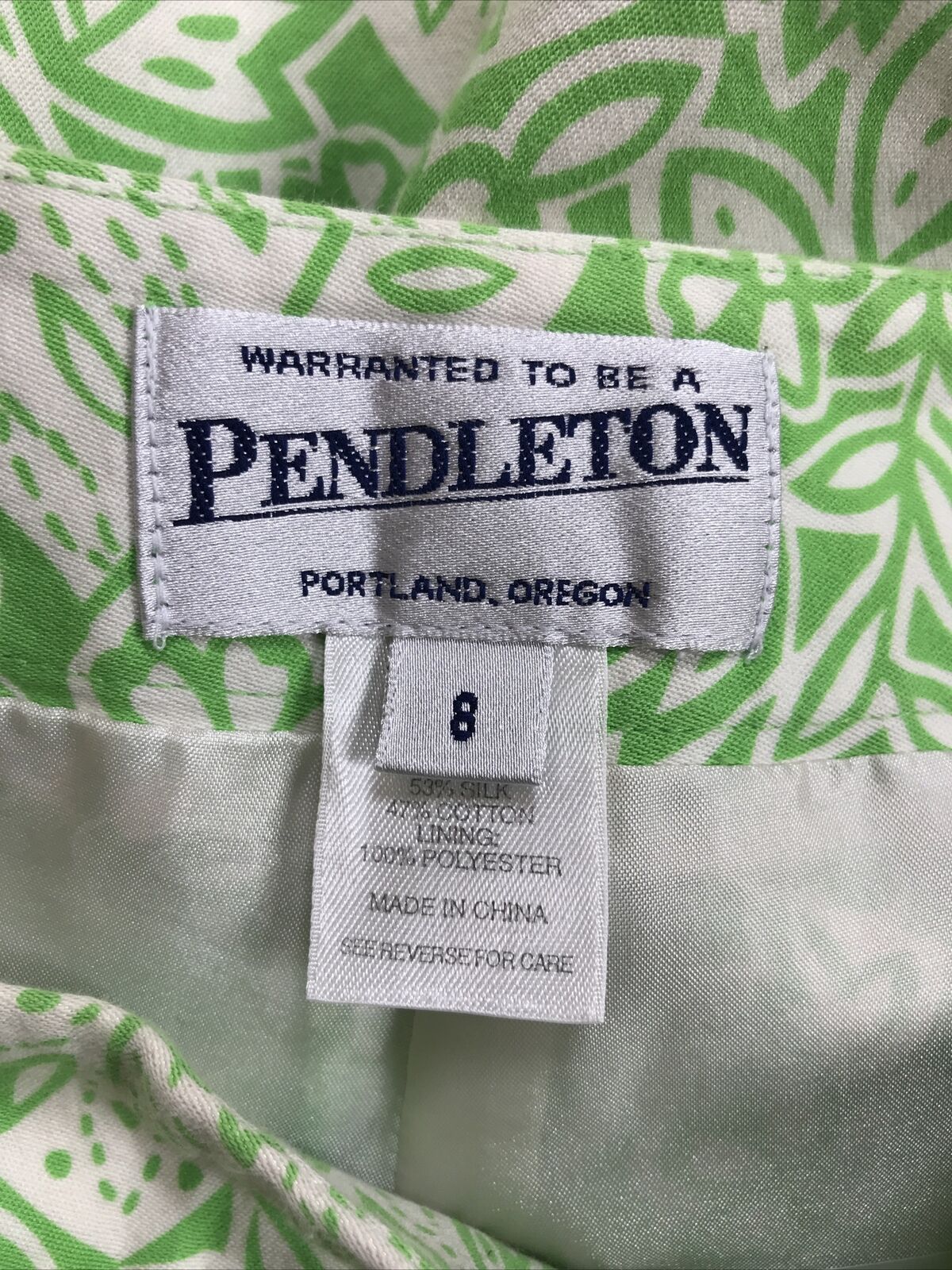 Pendelton Women's Green Floral Lined Side Zip Summer Pants - 8