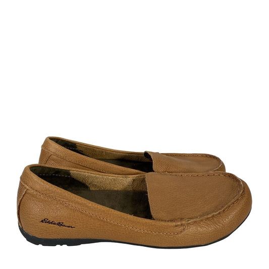 Eddie Bauer Women's Tan/Brown Leather Slip On Loafer Flats - 8