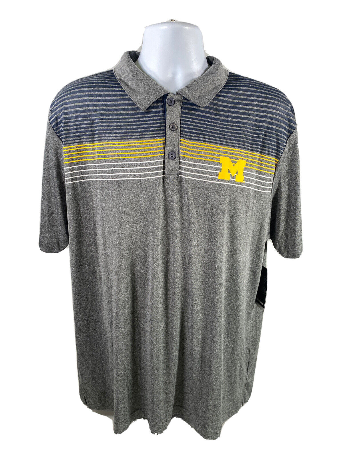 NEW Colosseum Men's Gray U of M Michigan Short Sleeve Polo Shirt - XL