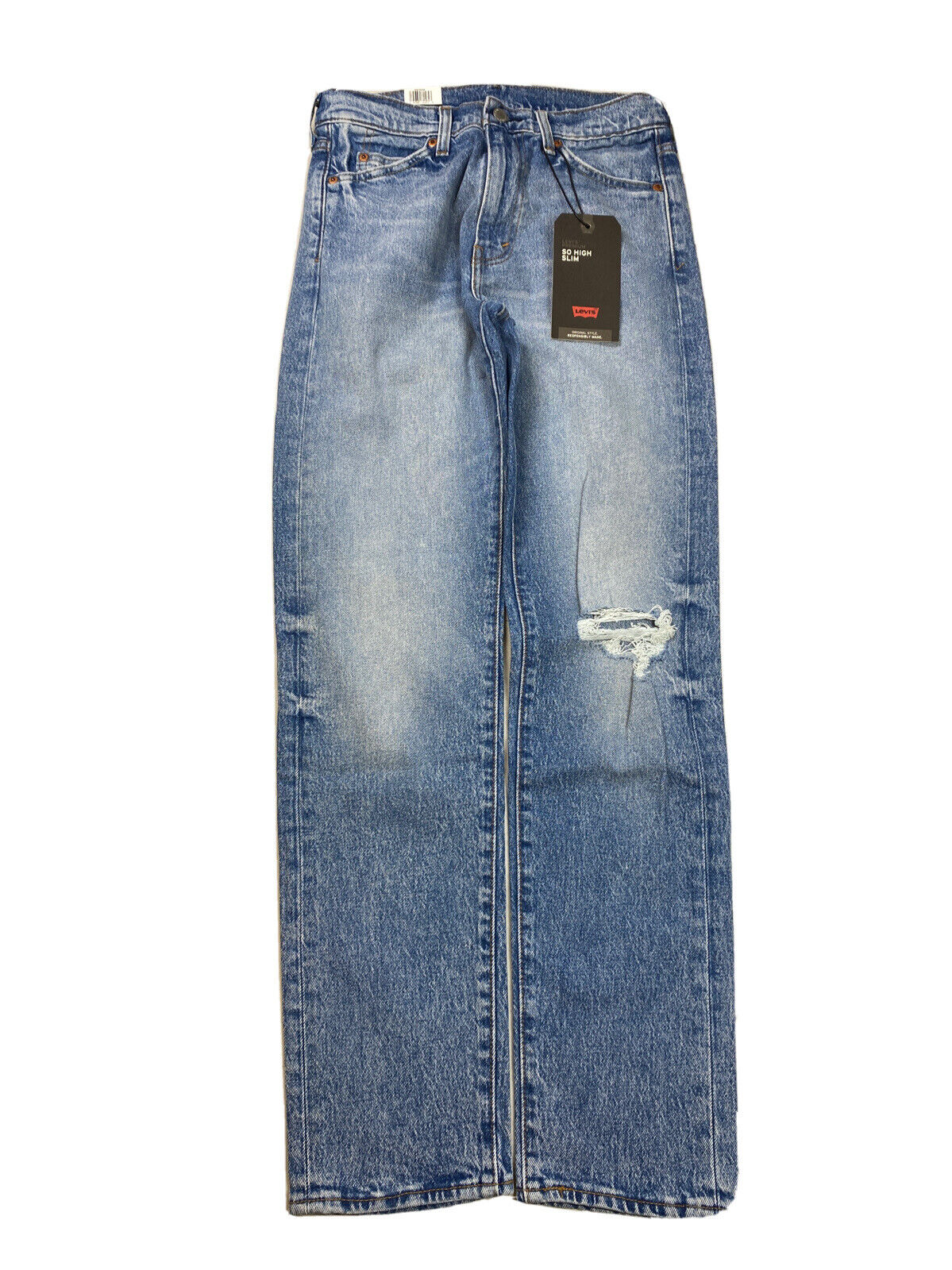 NUEVOS jeans desgastados y delgados con lavado claro y tan altos de Levis para hombre - 29x32