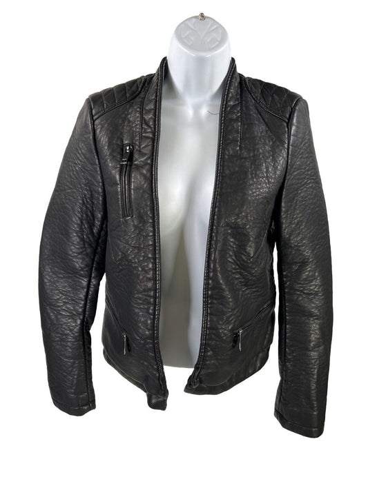 Zara Basic Women's Black Faux Leather Long Sleeve Open Moto Jacket - S