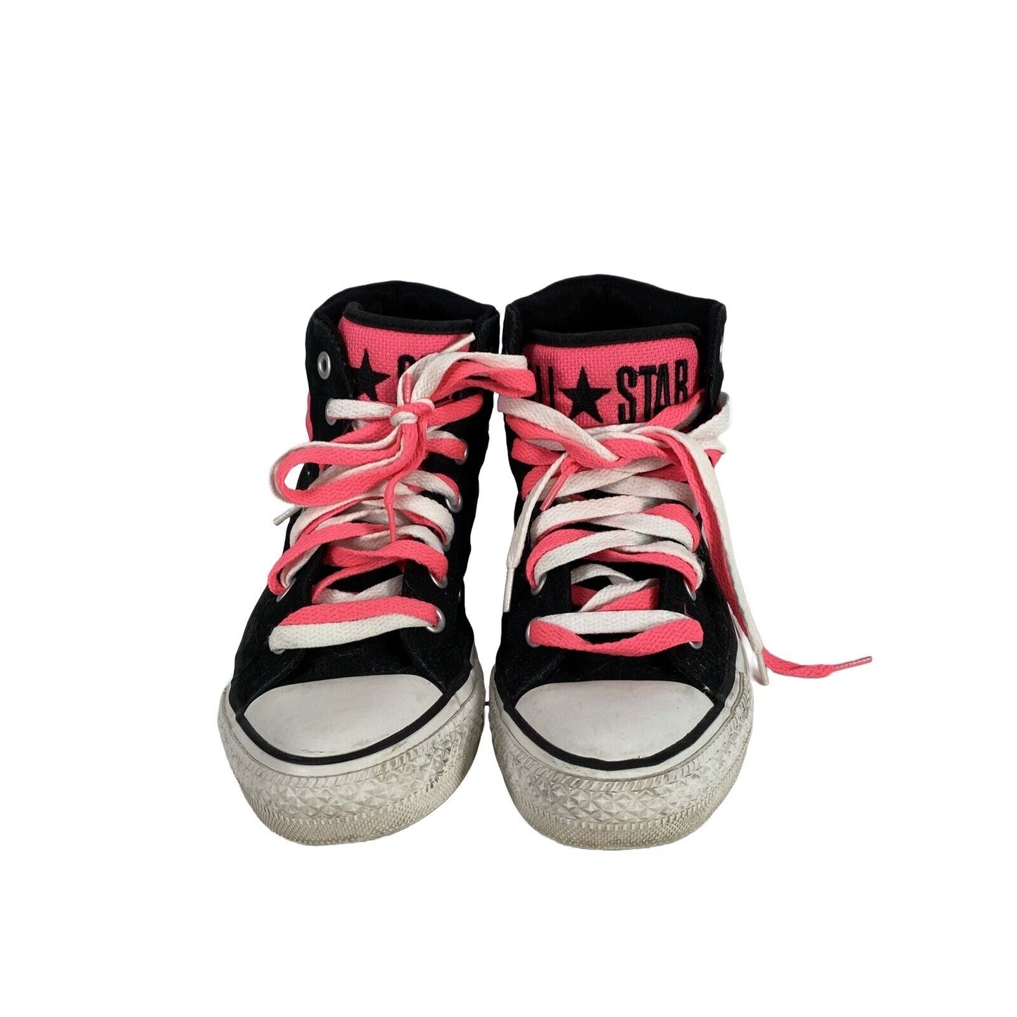 Converse All Star Girls Black/Pink Lace Up Casual Mid Top Sneakers - 5