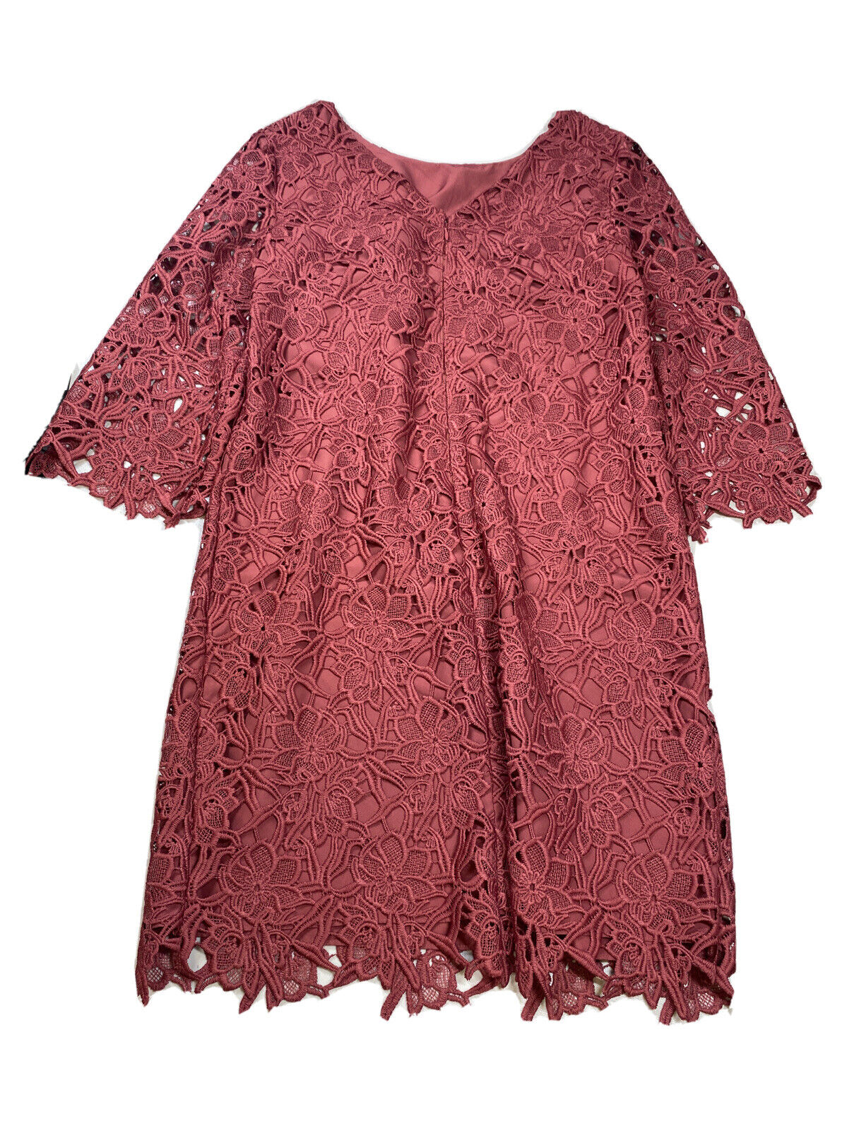 Ann Taylor Women's Pink Large Lace Lined 3/4 Sleeve Shift Dress - 6