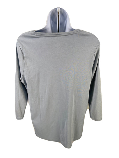 J.Jill Women's Blue Pima 3/4 Sleeve Side-Inset T-Shirt - M Petite