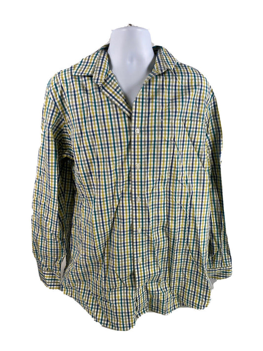 Duluth Trading Men's Green/Blue Wrinkle Fighter Button Up Shirt - L Tall