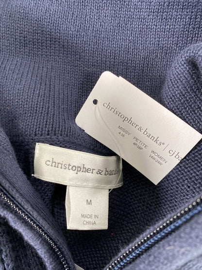 NEW Christopher & Banks Women's Blue Sleeveless Full Zip Sweater Vest - M