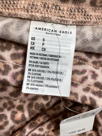 NUEVO Legging de felpa de tiro alto con estampado animal rosa para mujer de American Eagle - S