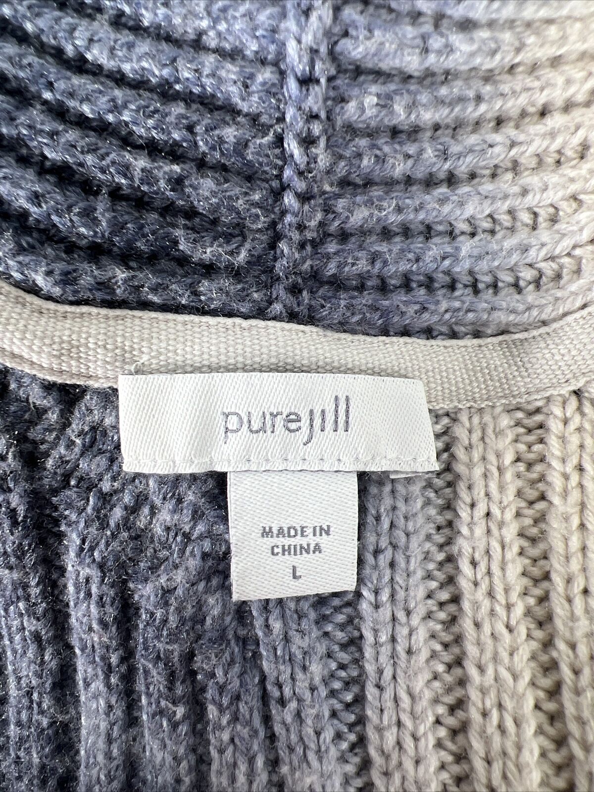 J. Jill Women's Pure Ivory/Blue Cable Knit Cardigan Sweater - L