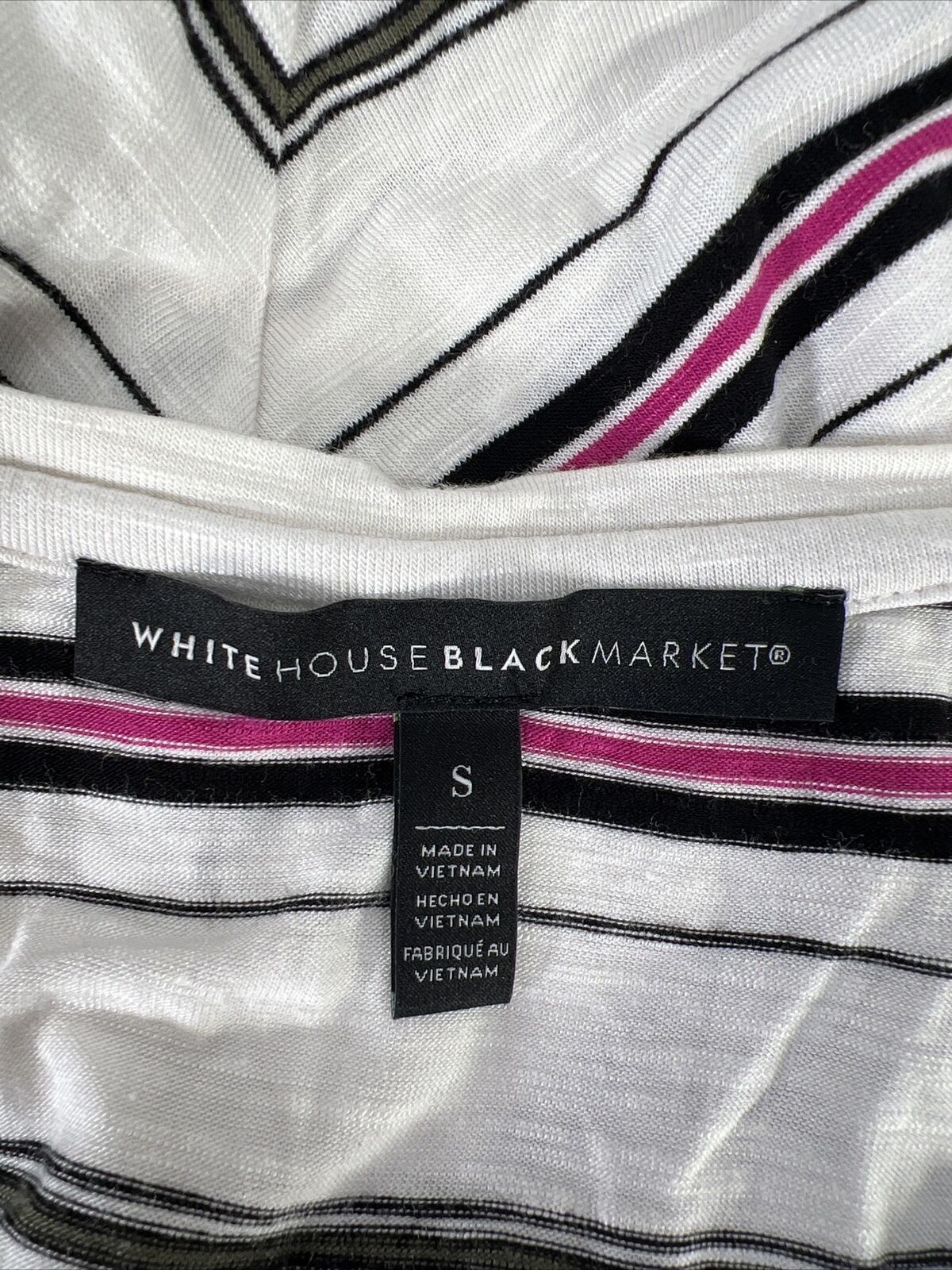 White House Black Market Women's White/Black Striped V-Neck T-Shirt - S