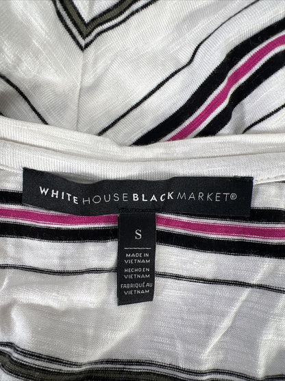 White House Black Market Camiseta de mujer con cuello en V a rayas blancas/negras - S