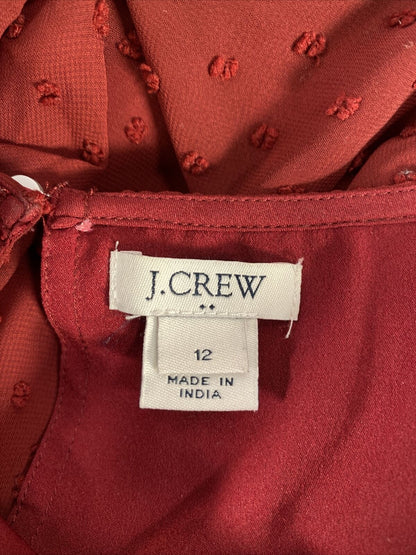 J.Crew Women's Red Sheer Sleeve Ruffle Front Blouse - 12