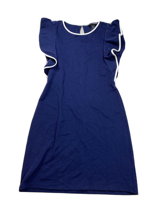 NUEVO Vestido tubo sin mangas con volantes en azul marino de Paper Doll para mujer - M