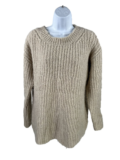 Anthropologie Women's Beige Wool Blend Chunky Knit Sweater - XS
