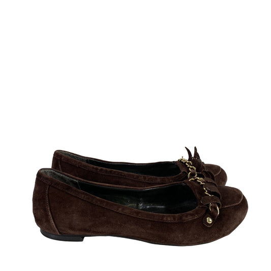 Zapatos planos con puntera y flecos de ante marrón para mujer Monet - 7
