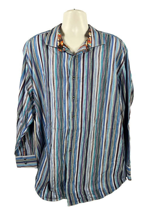 Robert Graham Men's Blue Striped Long Sleeve Button Up Shirt - 3XL