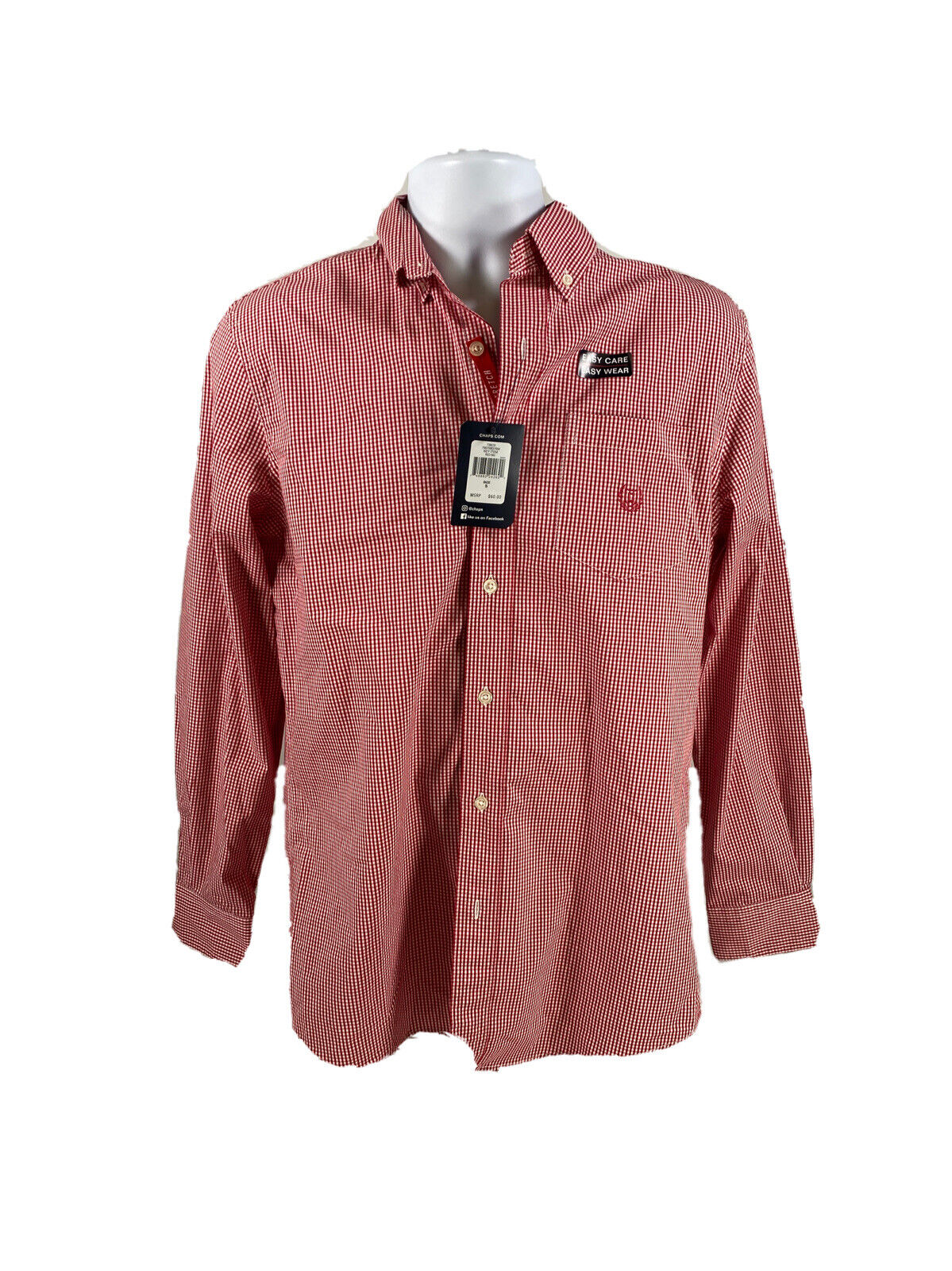NEW Chaps Men's Red Plaid Stretch Easy Care Button Down Casual Shirt - S