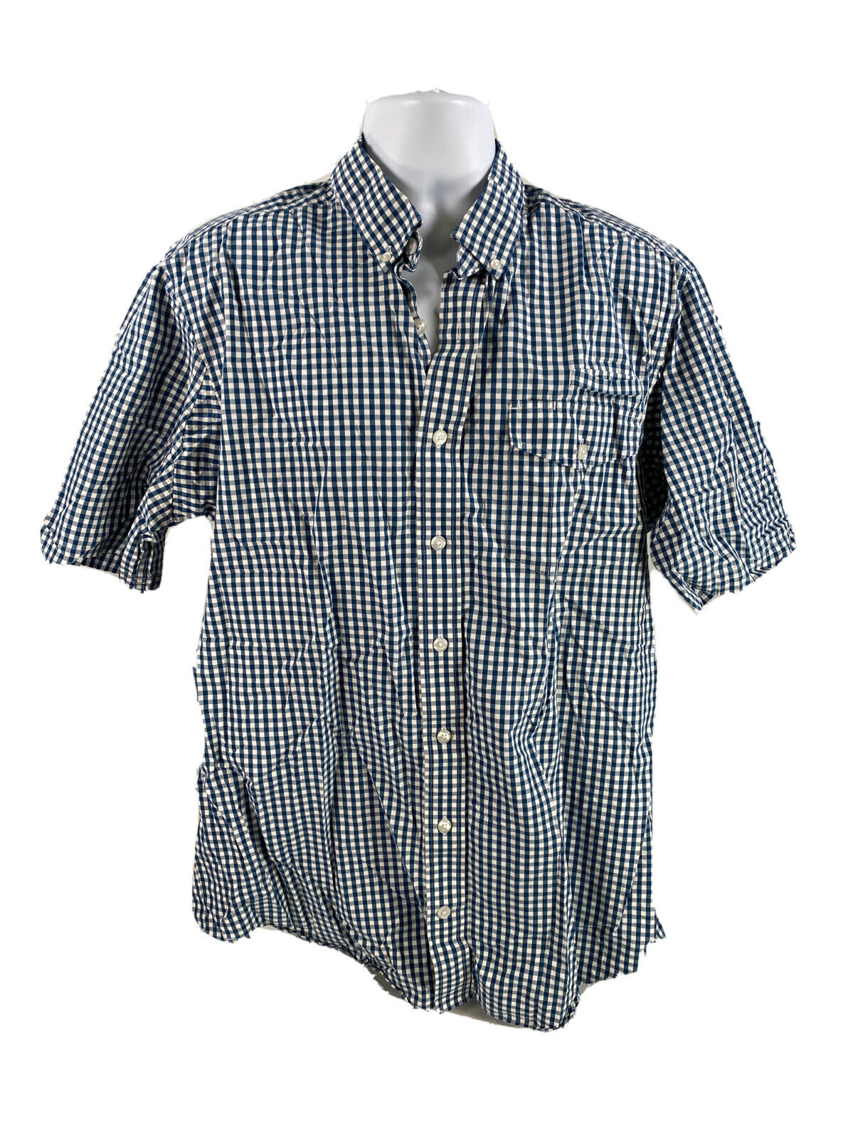 Duluth Trading Men's Blue/White Checkered Print Button Up Shirt - L Tall