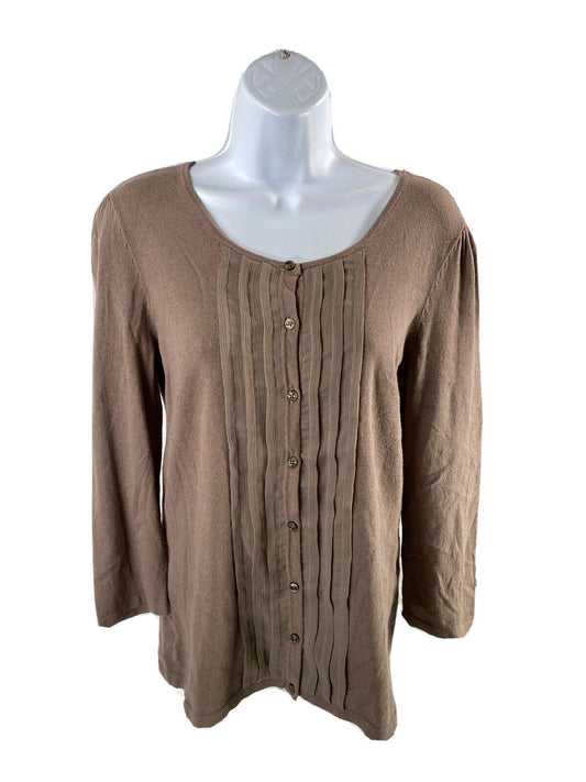 Ann Taylor Women's Brown 3/4 Sleeve Button Front Cardigan Sweater - M