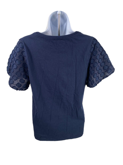 Ann Taylor Women's Blue Short Textured Sleeve T-Shirt - S