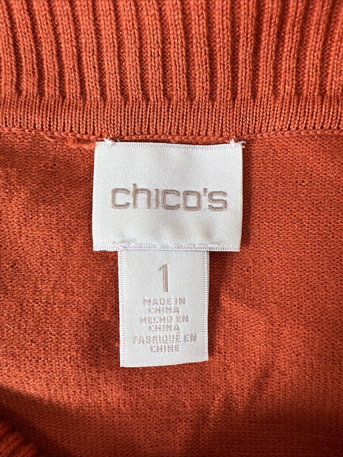 Chico's Suéter naranja de manga larga con cuello vuelto para mujer - 1/US M