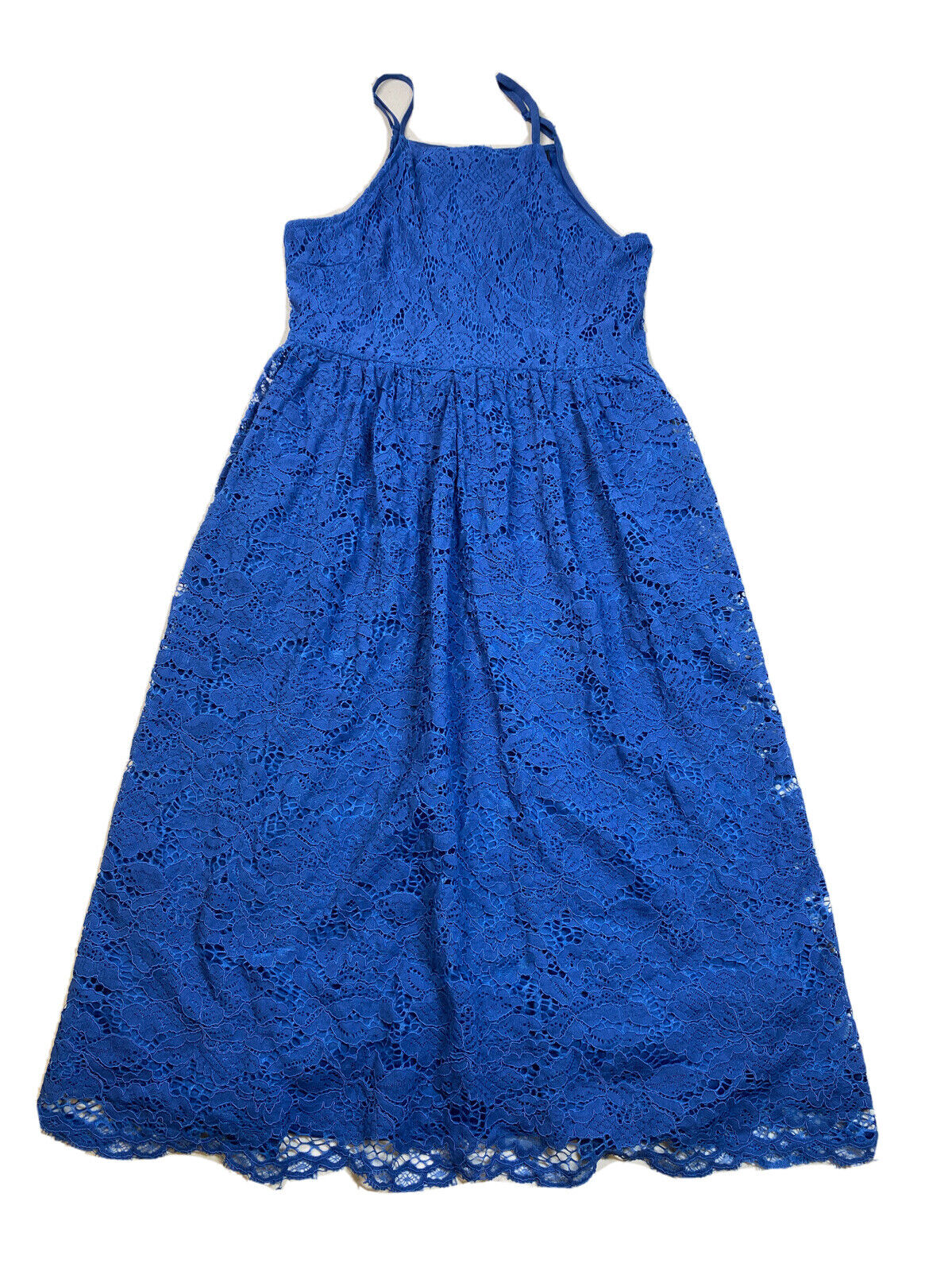Lulus Women's Blue Lace High Neck Knee Length A-Line Dress - M