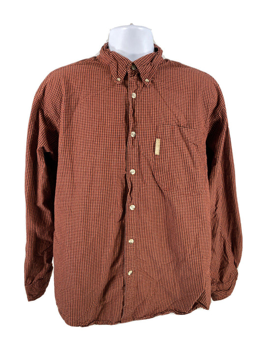 Columbia Camisa casual con botones de manga larga de algodón rojo/naranja para hombre - L