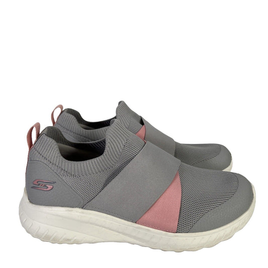 Skechers Bobs Women's Gray/Pink Slip On Knit Athletic Sneakers - 8