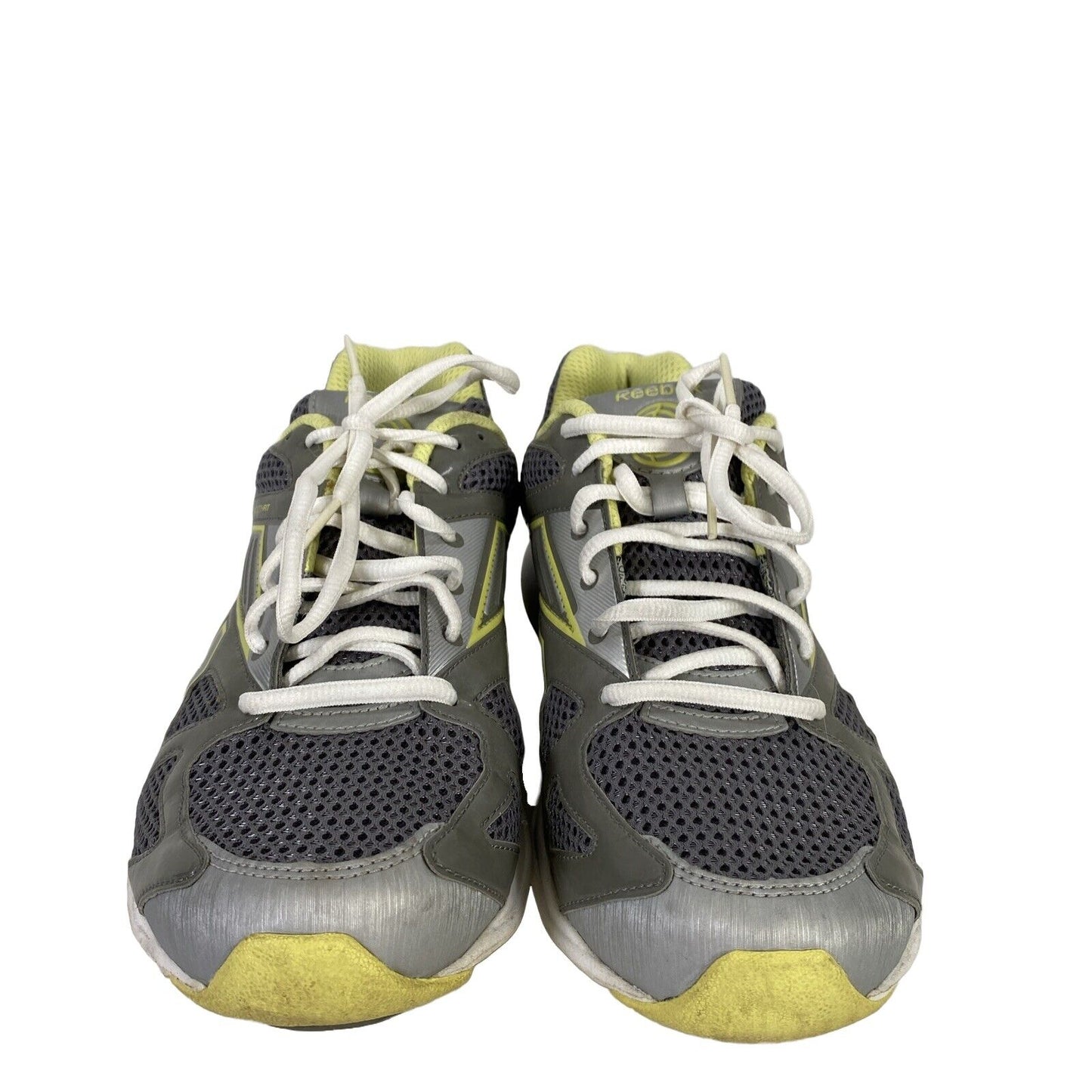 Reebok - Zapatillas de correr con cordones para mujer, color gris/amarillo, 9,5