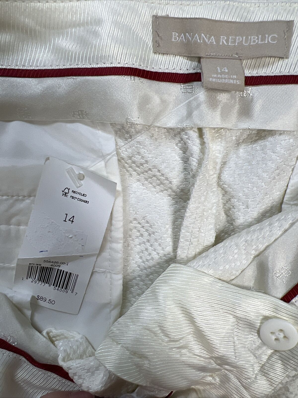 NUEVO Pantalón de vestir recto texturizado blanco/marfil para mujer Banana Republic - 14