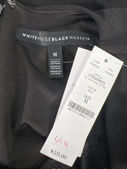 NEW White House Black Market Women's Black Lace Inset Blouse - M