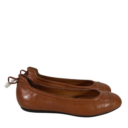 Geox Women's Brown Leather Round Toe Ballet Flats Shoes - 36/US 6