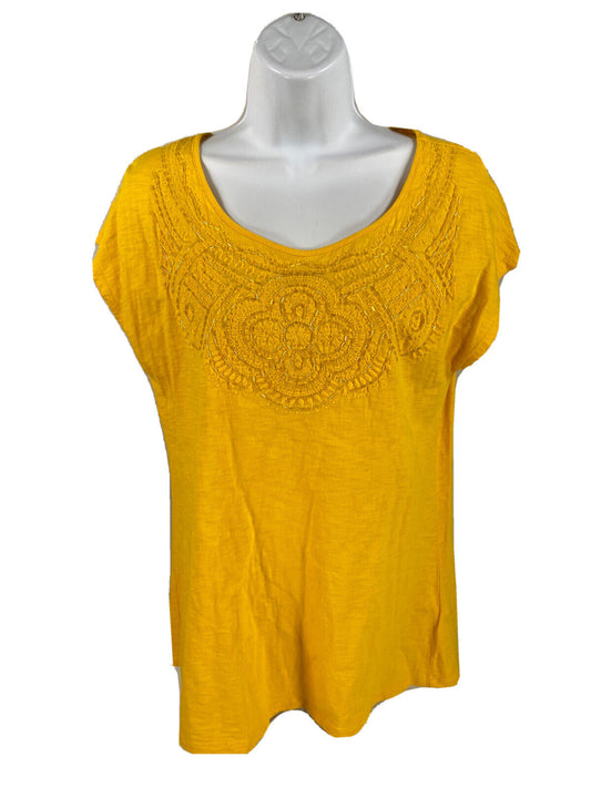 Coldwater Creek Women's Yellow Beaded Cap Sleeve T-Shirt Top - M 10-12