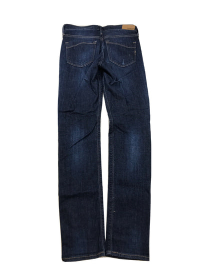 Express Jeans de tiro medio súper ajustados y desgastados con lavado oscuro para mujer - 0