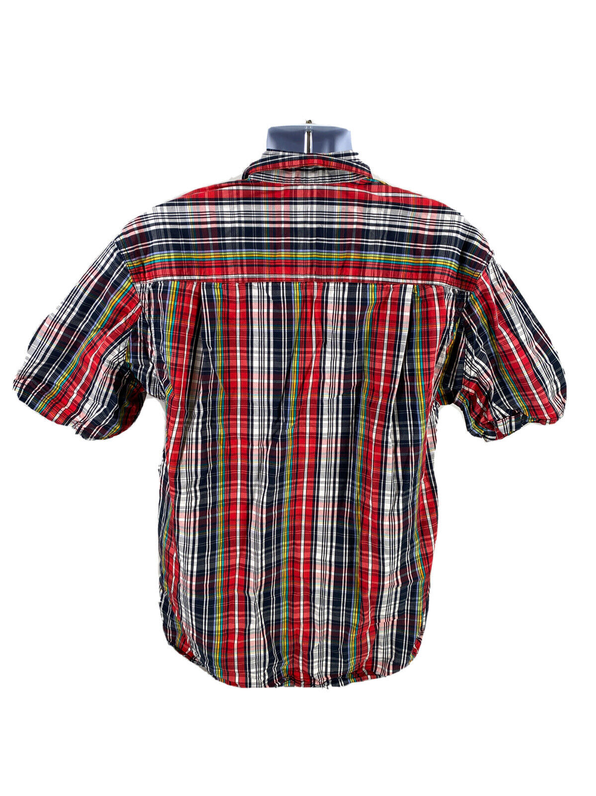 Duluth Trading Camisa con botones de manga corta azul/rojo para hombre - M Tall