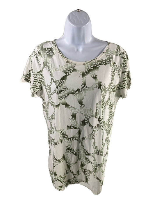 Ann Taylor Women's White/Green Short Sleeve T-Shirt - L