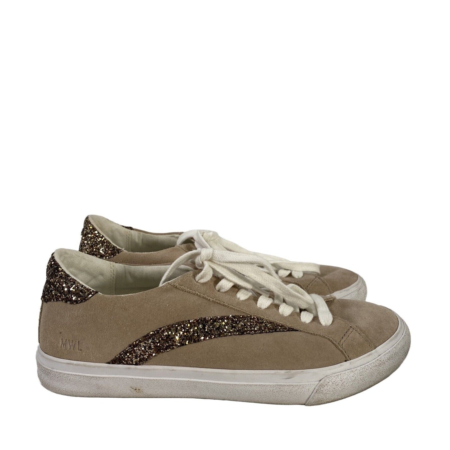 Madewell Women's Beige/Gold Sequin Low Top Lace Up Sneakers - 8M